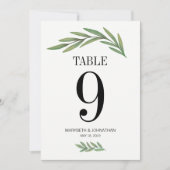 Carte de numéro de table de mariage à feuille de v (Devant)