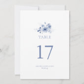 Carte de numéro de table de mariage à fleurs bleu  (Dos)