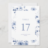 Carte de numéro de table de mariage à fleurs bleue (Devant)
