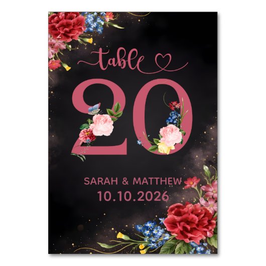 Carte de numéro de table de mariage à fleurs rose  (Par défaut)