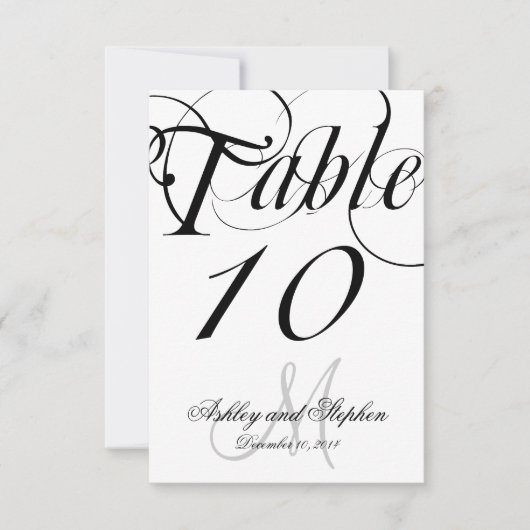 Carte de numéro de table de mariage à monogramme n (Devant)