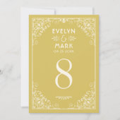 Carte de numéro de table de mariage Art Déco en or (Devant)