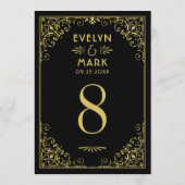Carte de numéro de table de mariage Art Déco noir (Dos)