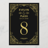 Carte de numéro de table de mariage Art Déco noir (Devant)