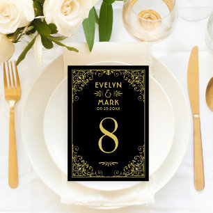 Carte de numéro de table de mariage Art Déco noir