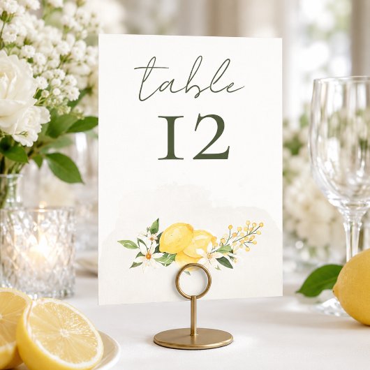 Carte de numéro de table de mariage au citron à l'