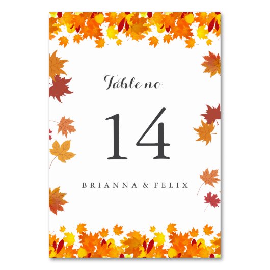 Carte de numéro de table de mariage aux feuilles d (Par défaut)
