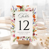 Carte de numéro de table de mariage aux fleurs sau