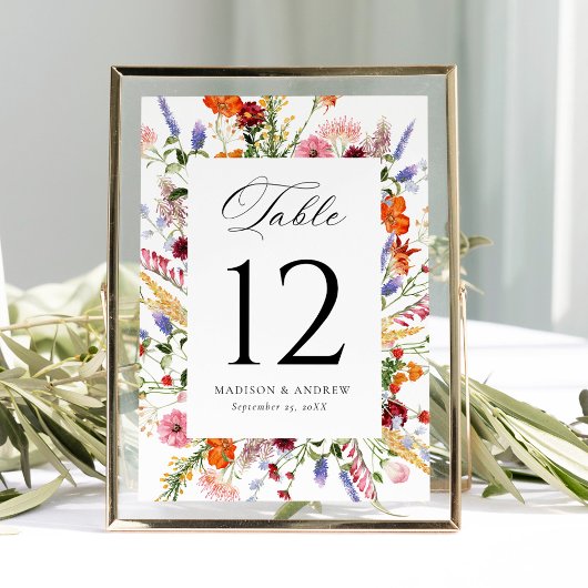 Carte de numéro de table de mariage aux fleurs sau