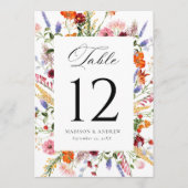 Carte de numéro de table de mariage aux fleurs sau (Devant)