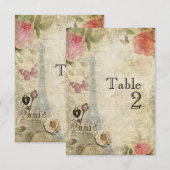 Carte de numéro de table de mariage aux roses rose (Devant / Derrière)