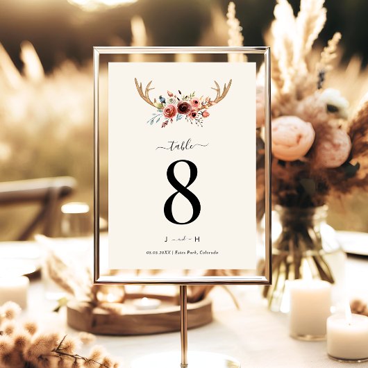 Carte de numéro de table de mariage avec bois de c