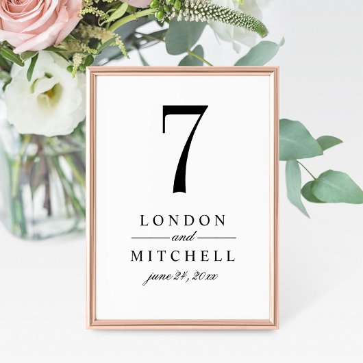 Carte de numéro de table de mariage blanc classiqu