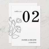 Carte de numéro de table de mariage blanc élégant (Devant / Derrière)