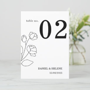 Carte de numéro de table de mariage blanc élégant