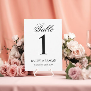 Carte de numéro de table de Mariage blanc et noir