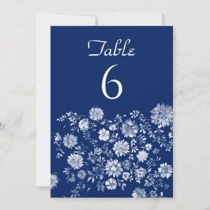 Carte de numéro de table de mariage bleu à bordure
