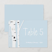 Carte de numéro de table de mariage bleu avec arbr (Devant / Derrière)