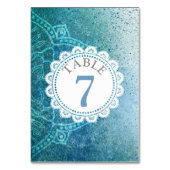 Carte de numéro de table de Mariage bleu Mandala (Dos)