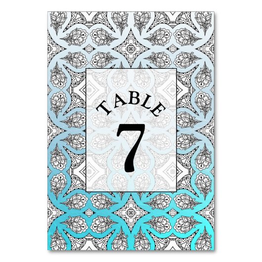 Carte de numéro de table de Mariage bleu Mandala (Dos)