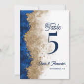 Carte de Numéro de Table de Mariage Bleu Or de la (Devant)