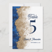 Carte de Numéro de Table de Mariage Bleu Or de la (Dos)