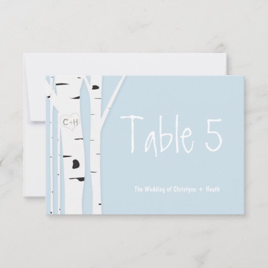 Carte de numéro de table de mariage bleue en bois (Devant)