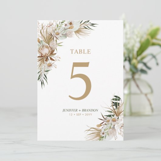 Carte de numéro de table de mariage bohème or et v (Debout devant)