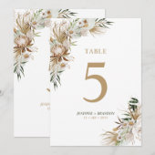 Carte de numéro de table de mariage bohème or et v (Devant / Derrière)