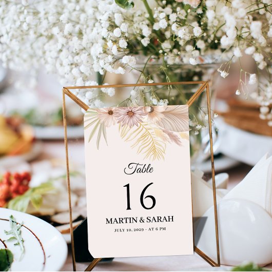 Carte de numéro de table de mariage botanique boho