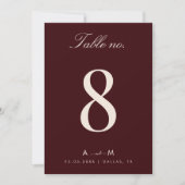 Carte de numéro de table de mariage Bourgogne & Iv (Devant)