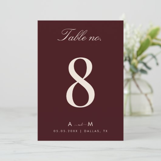 Carte de numéro de table de mariage Bourgogne & Iv (Debout devant)
