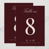 Carte de numéro de table de mariage Bourgogne & Iv (Devant / Derrière)