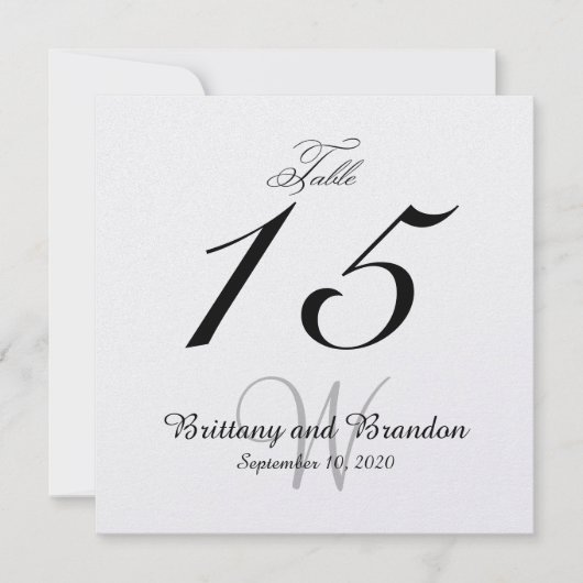 Carte de numéro de table de mariage carrée gris no (Devant)
