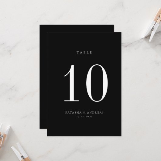 Carte de numéro de table de Mariage chic contempor (Devant/Arrière en situation)