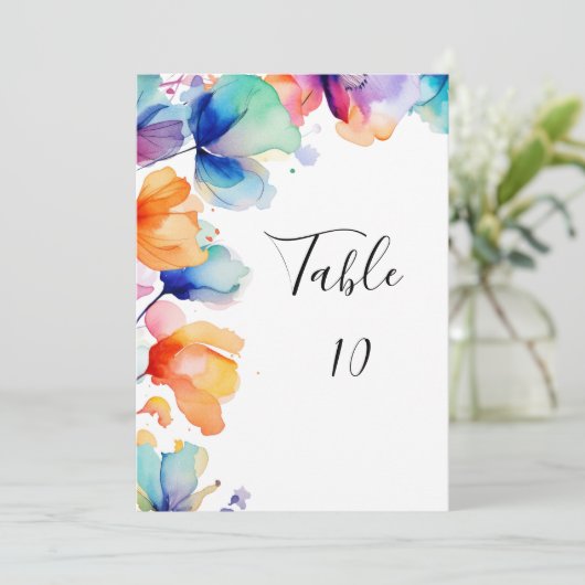Carte de numéro de table de Mariage d'aquarelle fl (Debout devant)
