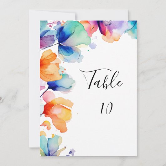 Carte de numéro de table de Mariage d'aquarelle fl (Dos)