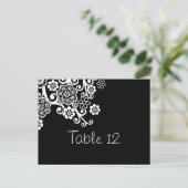 Carte de numéro de table de Mariage de fleurs noir (Debout devant)