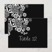 Carte de numéro de table de Mariage de fleurs noir (Devant / Derrière)