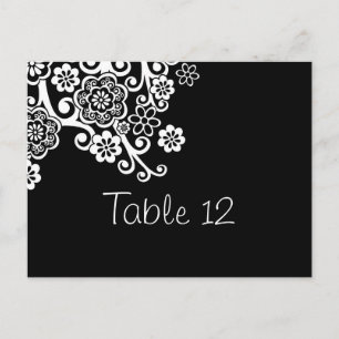 Carte de numéro de table de Mariage de fleurs noir
