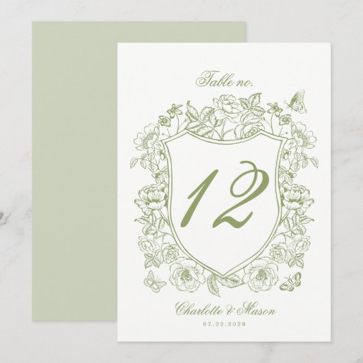 Carte de numéro de table de mariage de jardin de C (Devant / Derrière)