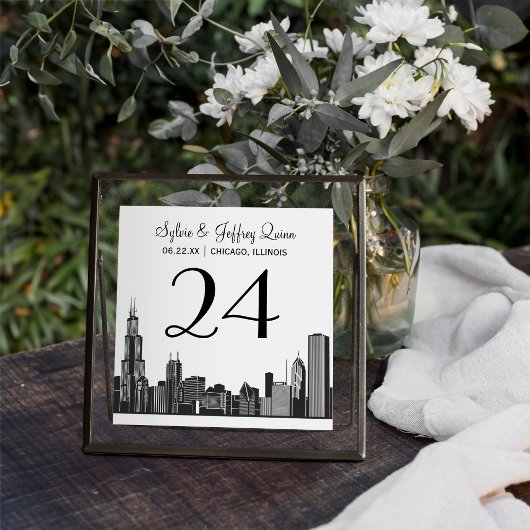 Carte de Numéro de Table de Mariage de la Skyline 