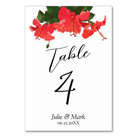 Carte de numéro de table de Mariage de l'Hibiscus  (Par défaut)