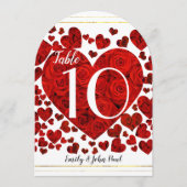 Carte de numéro de table de Mariage des Coeurs rou (Devant)