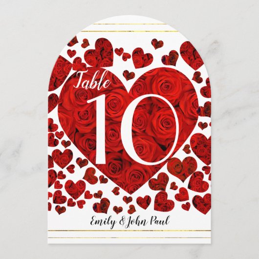 Carte de numéro de table de Mariage des Coeurs rou (Devant)