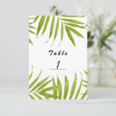 Carte de numéro de table de mariage d'été aux feui (Debout devant)