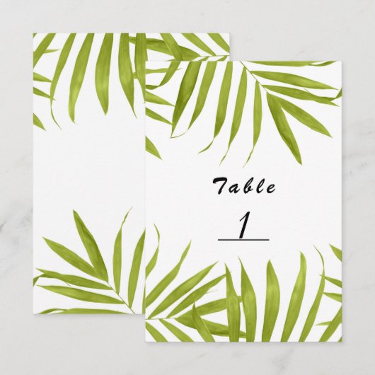 Carte de numéro de table de mariage d'été aux feui (Devant / Derrière)