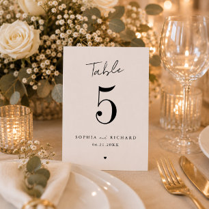 Carte de numéro de table de mariage élégante minim