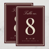 Carte de numéro de table de mariage élégante rouge (Devant / Derrière)
