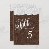 Carte de numéro de table de mariage en cuir marron (Devant / Derrière)